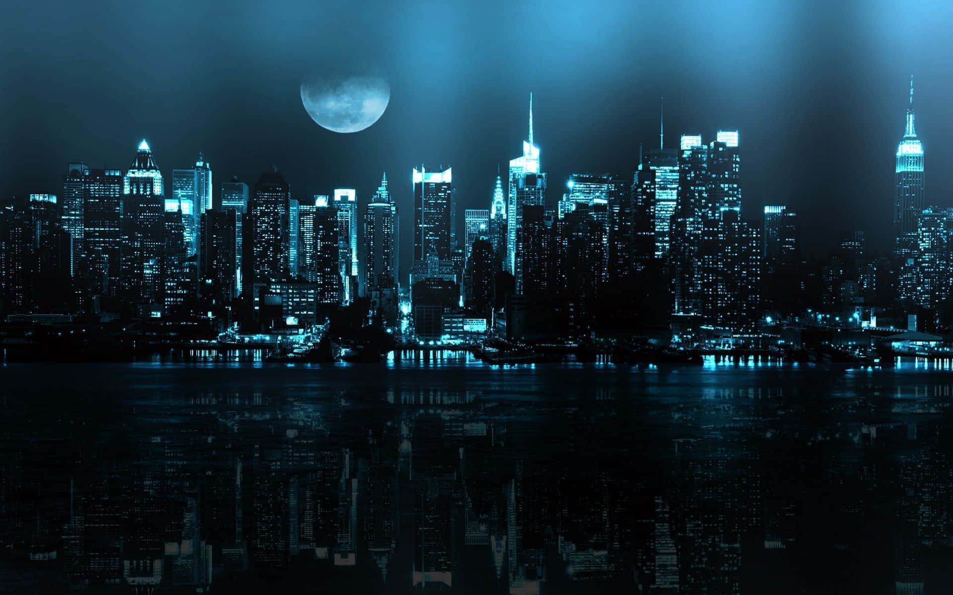 Night time setting with glittering city skyline