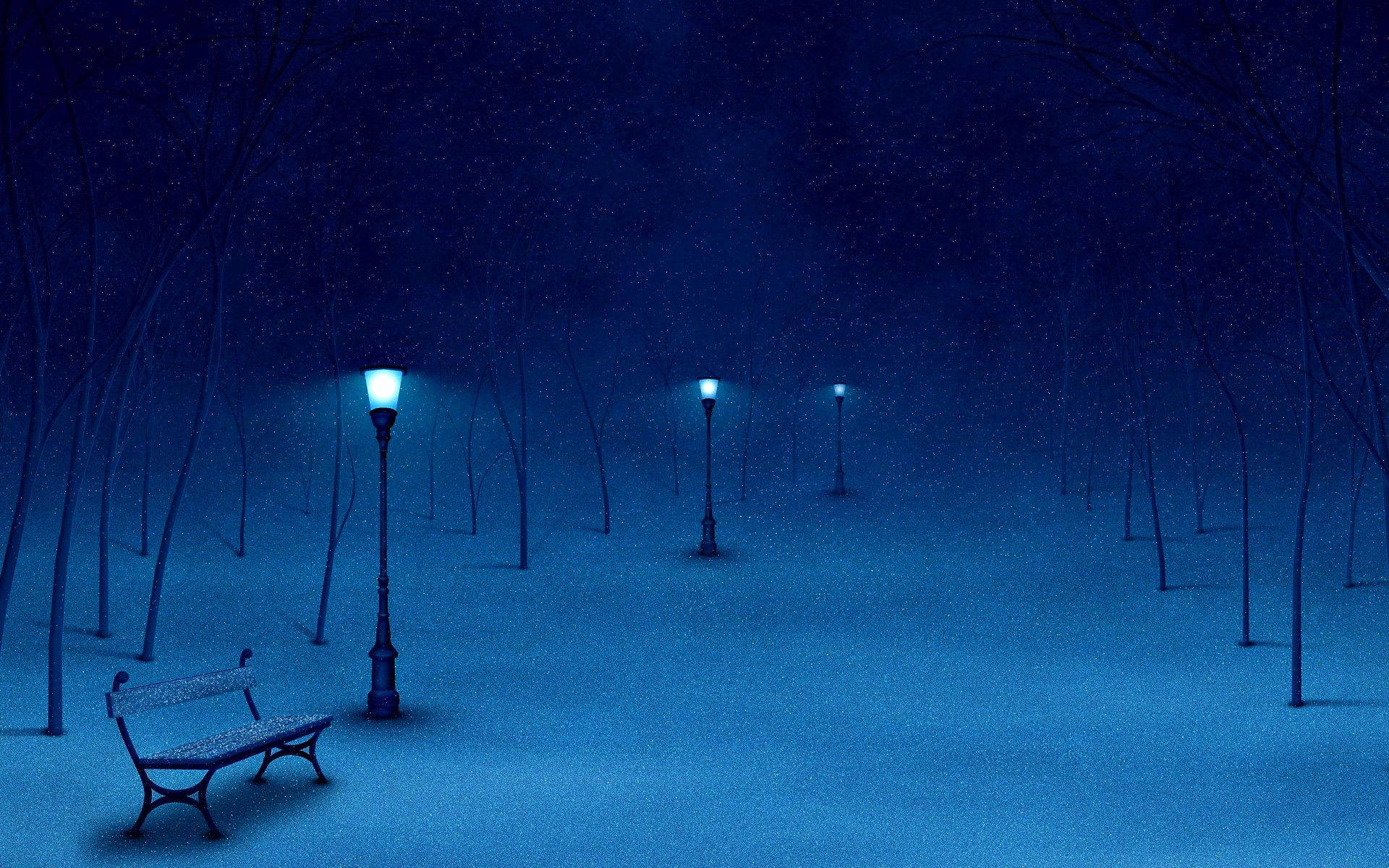 A Snowy Winter Night in Park in Finland Wallpaper