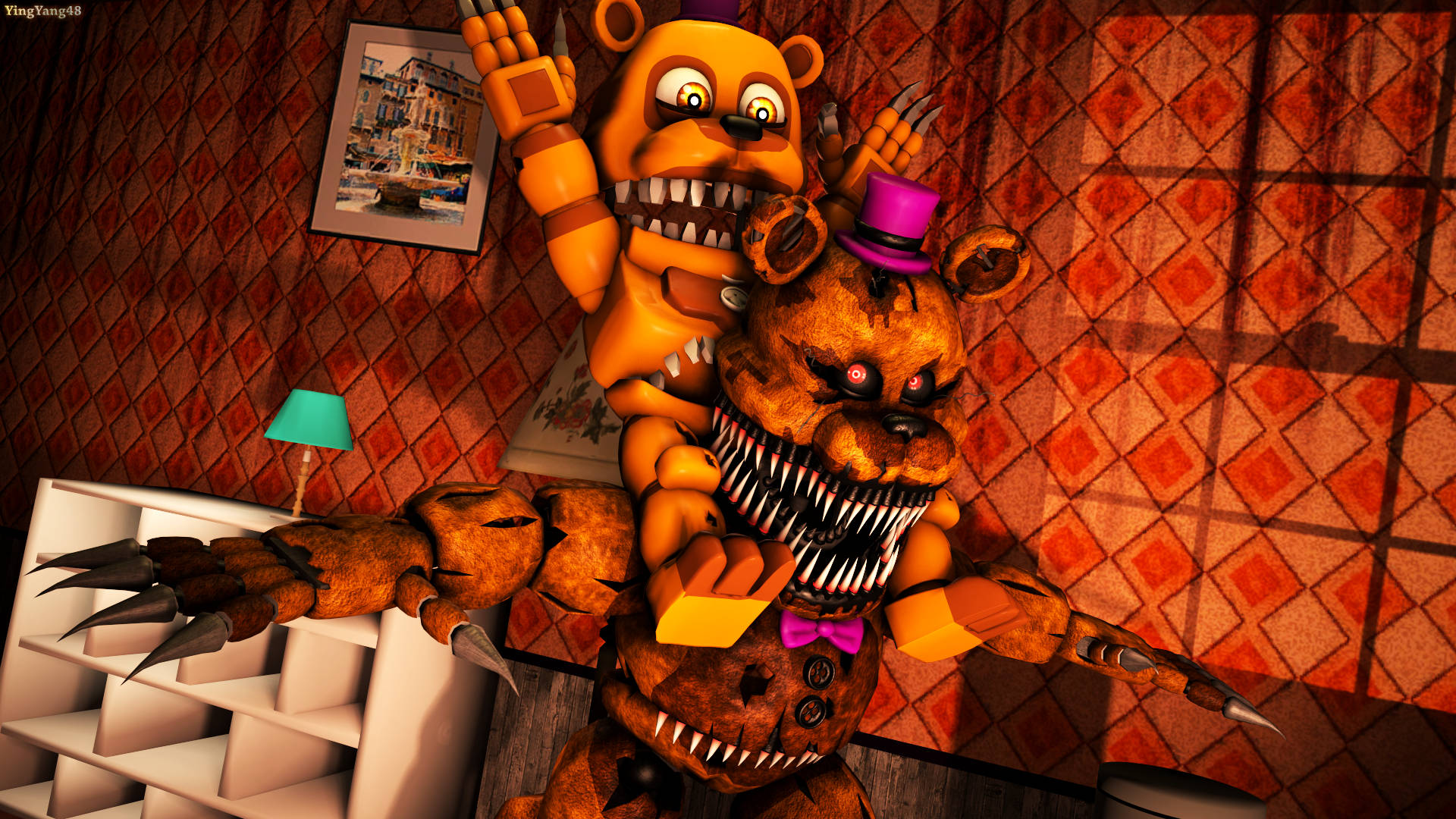 Nightmare Freddy With Plushtrap Wallpaper