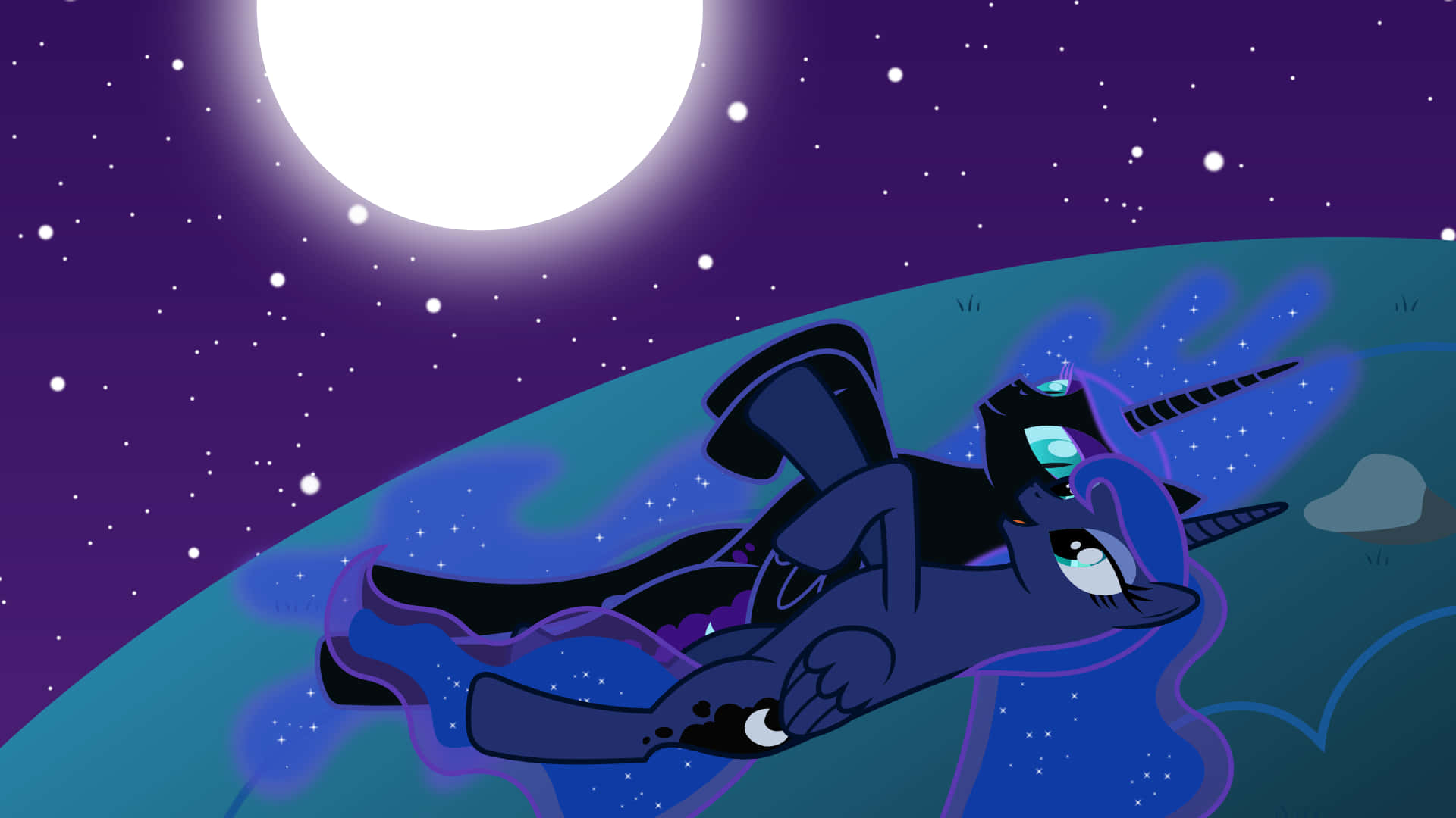 A Little Pony Is Floating In The Sky With A Moon Wallpaper