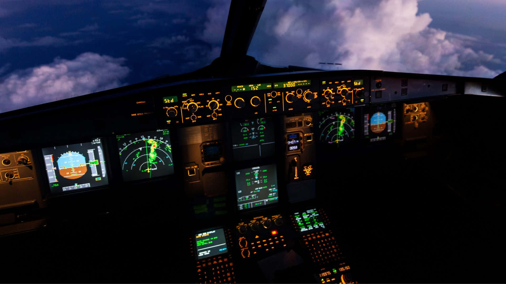 Nighttime Aircraft Cockpit View Wallpaper