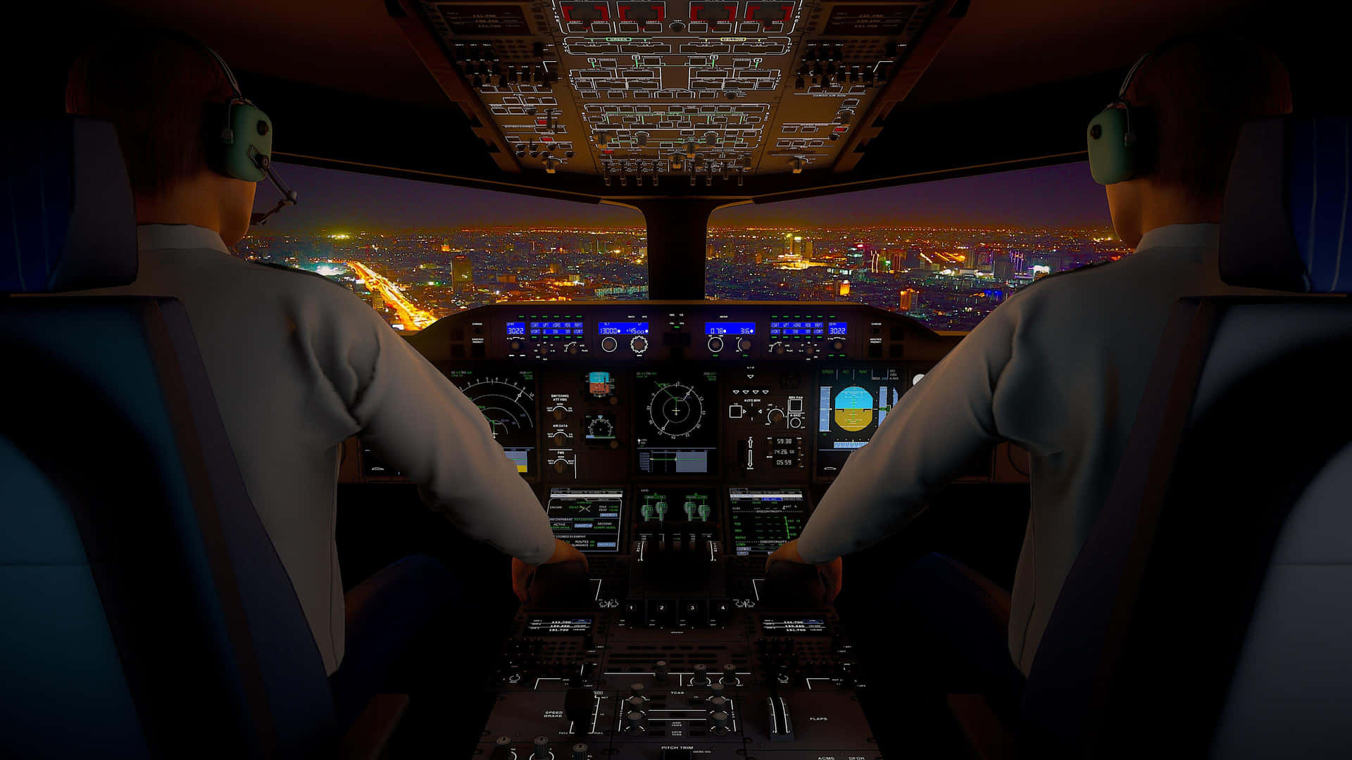 Nighttime Airplane Cockpit View Wallpaper
