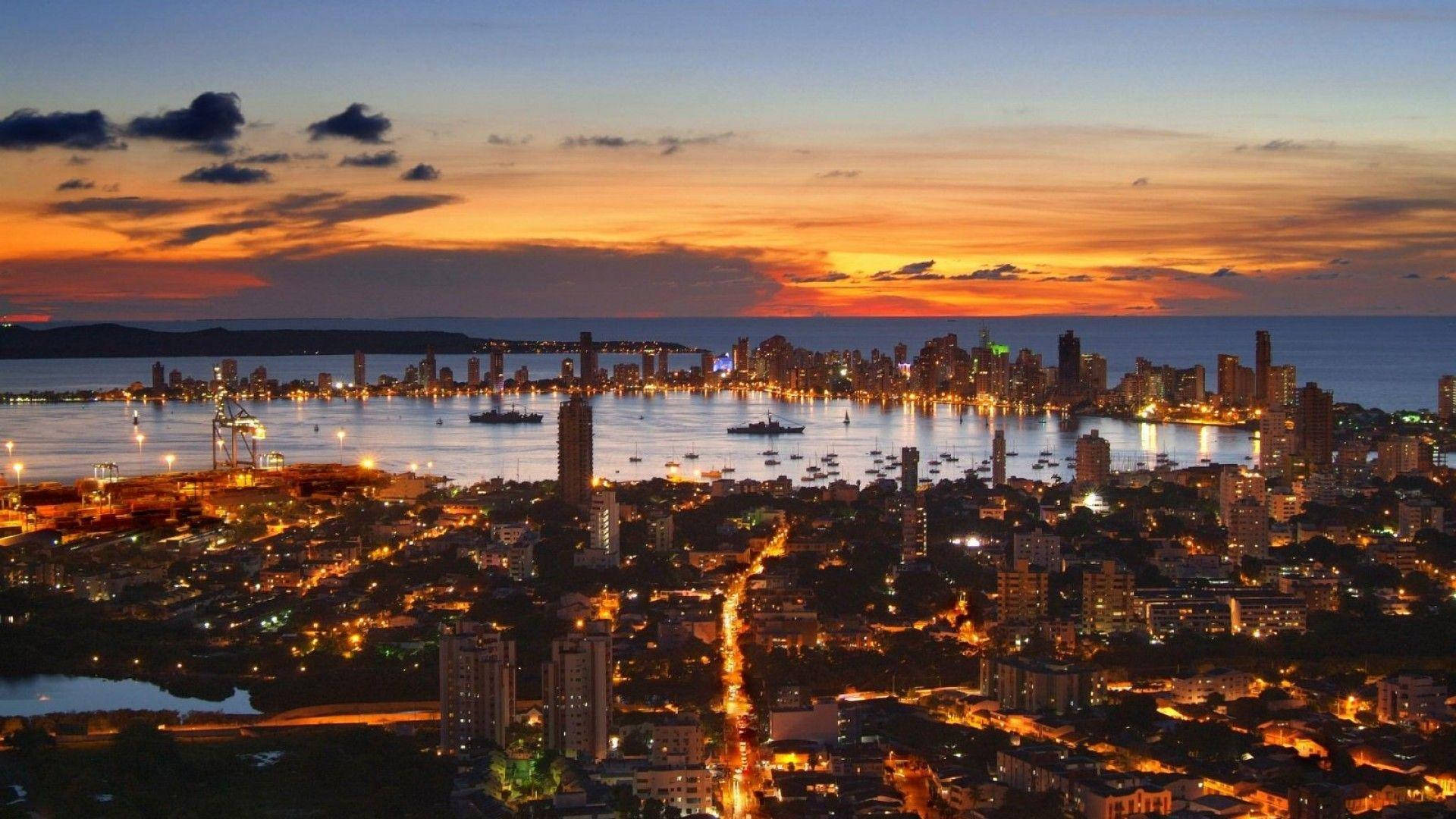Nighttime City Skyline Of Cartagena Wallpaper