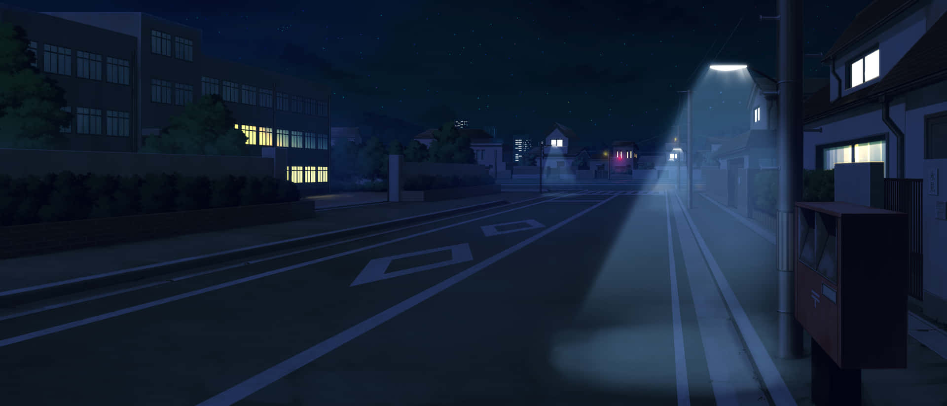 Nighttime Deserted Anime Street Wallpaper