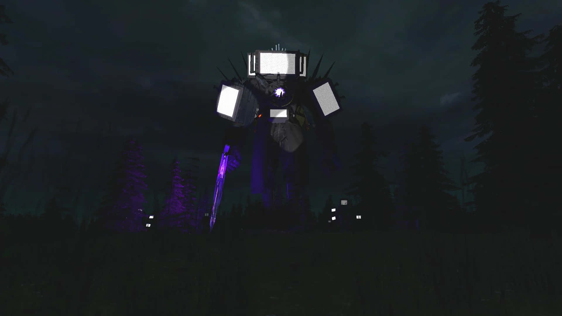 Nighttime Forest Giant Robot Wallpaper