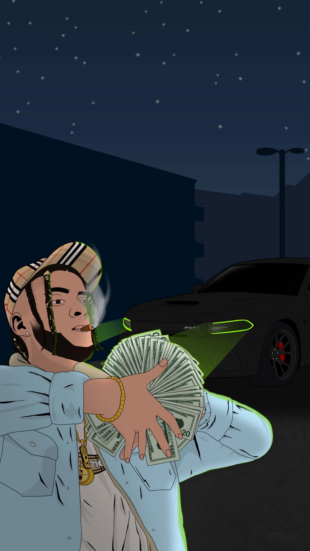 Nighttime Money Showoff Cartoon Wallpaper