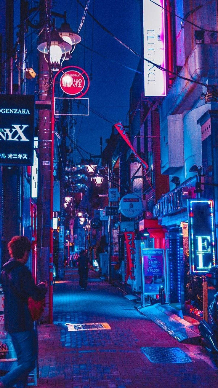 Nighttime Neon Lights Korean Aesthetic Wallpaper