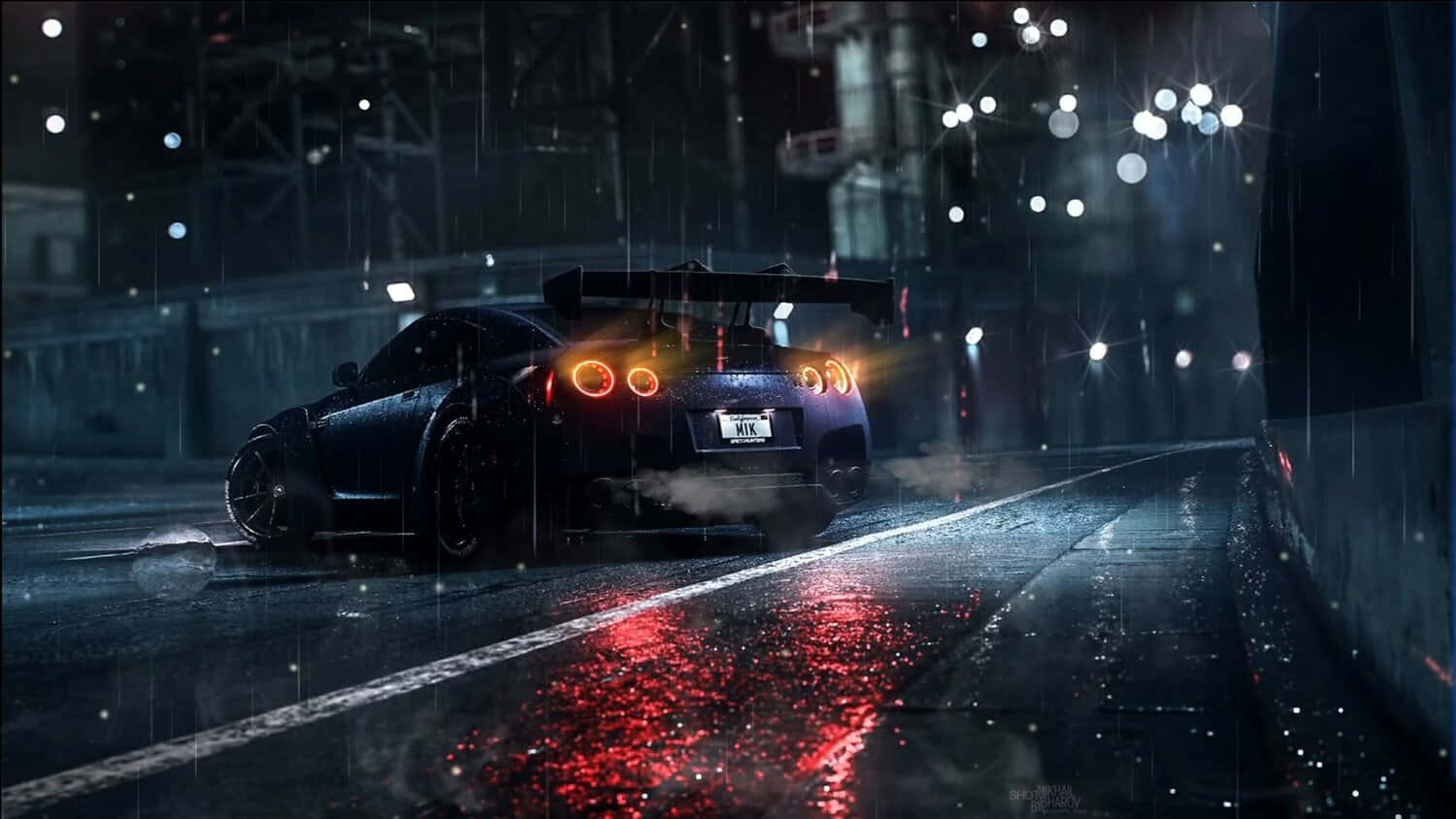 Nighttime Rainy Street Race Car Scene.jpg Wallpaper