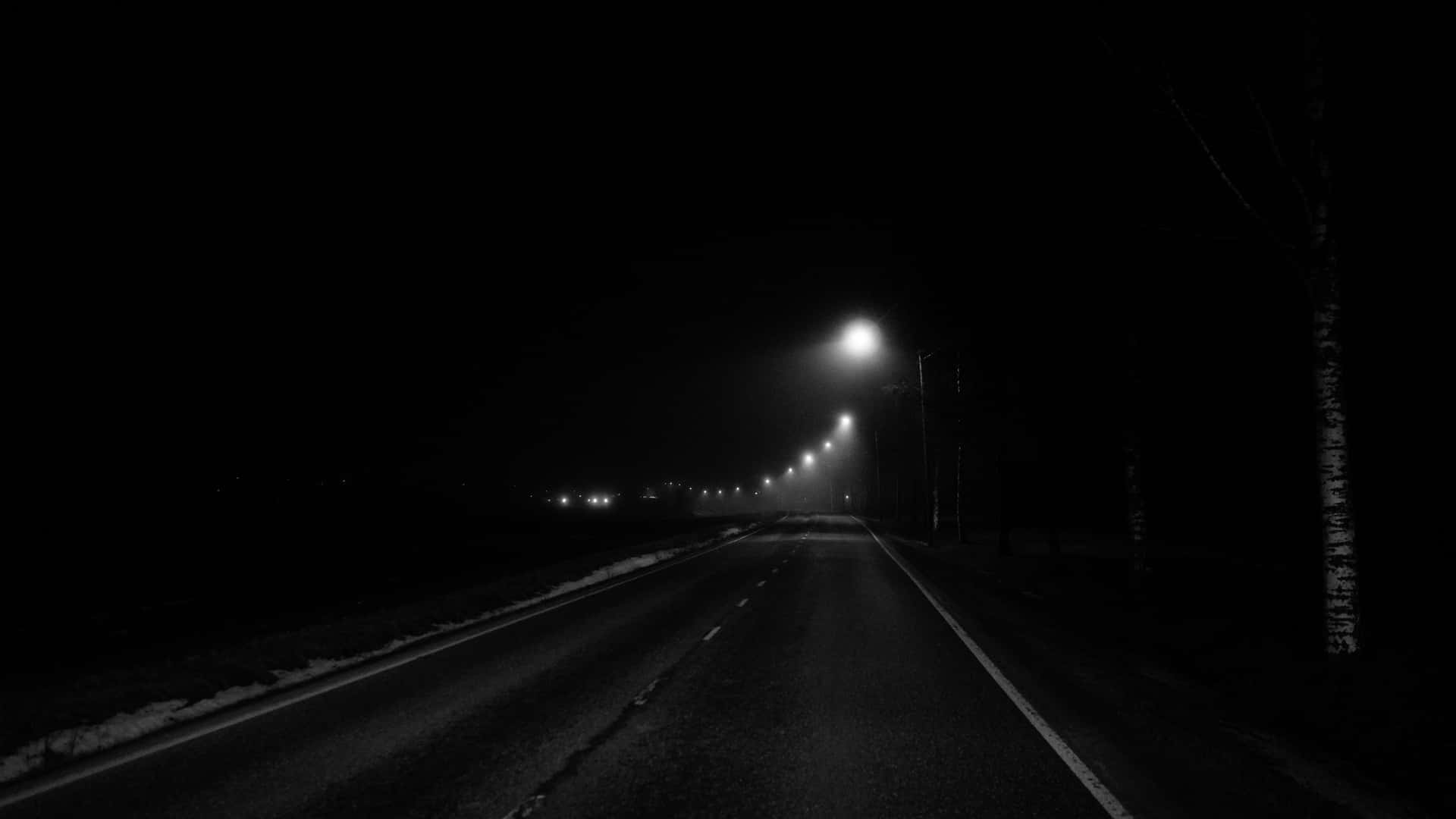 Nighttime Road Lights4 K B W Wallpaper