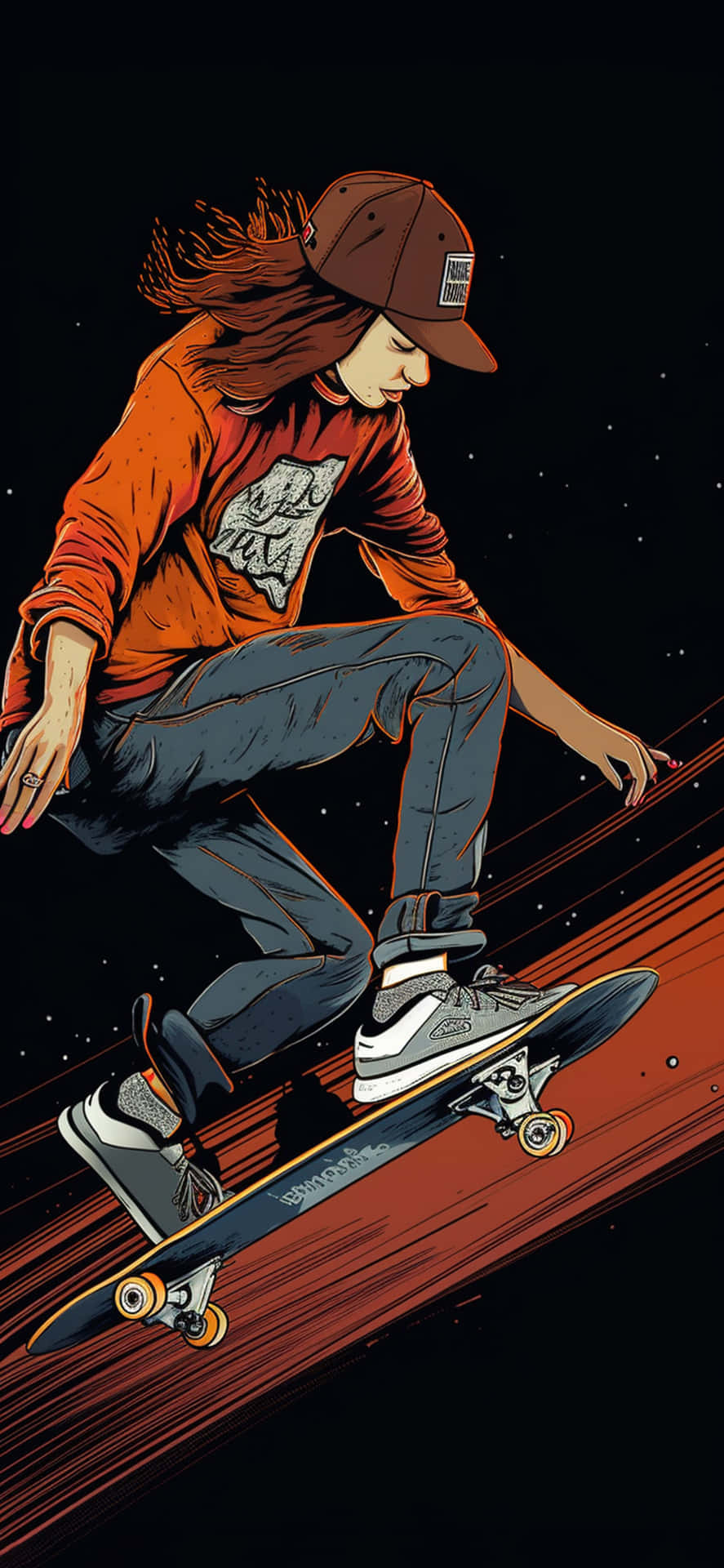 Nighttime Skateboarder Illustration Wallpaper