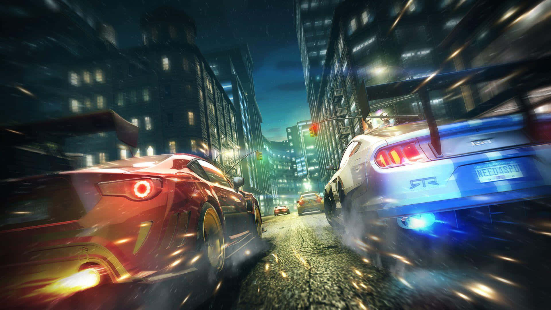 Nighttime Street Racing Scene Wallpaper