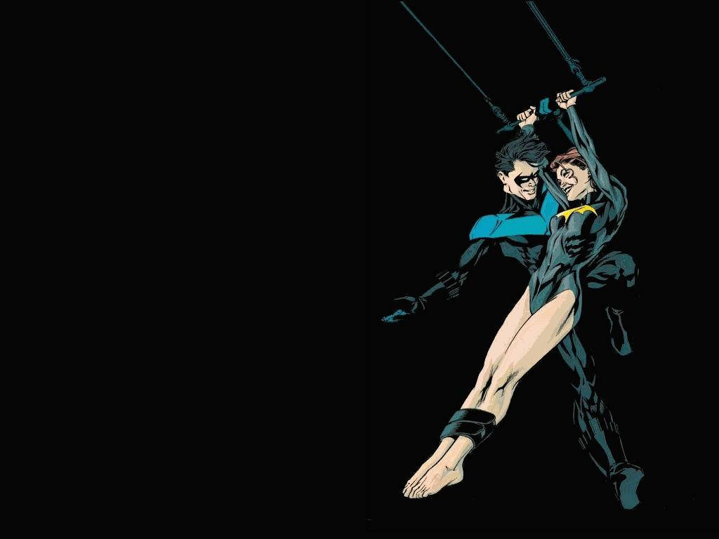Nightwing And Batgirl On A Swing Background