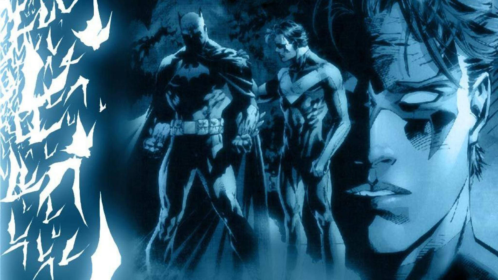 Nightwing And Batman Glowing Art Wallpaper