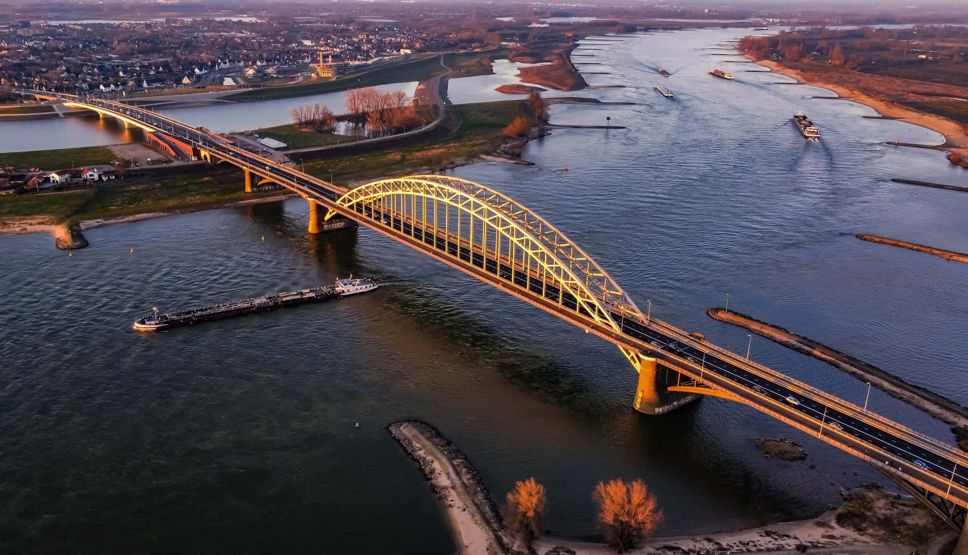 Nijmegen Bridge Sunset Aerial View Wallpaper