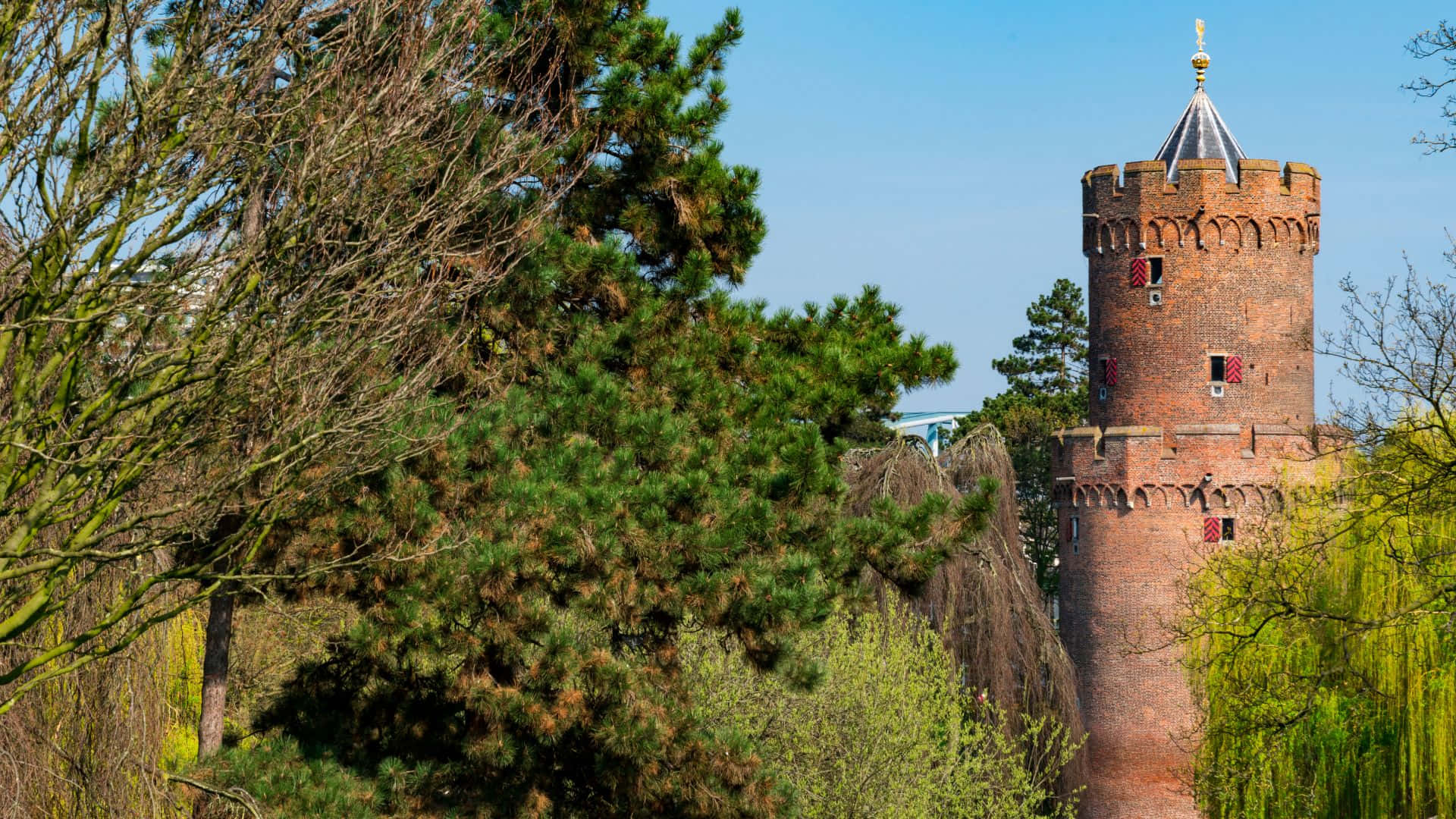 Kasteltoren Van Nijmegen Omgeven Door Groen Achtergrond