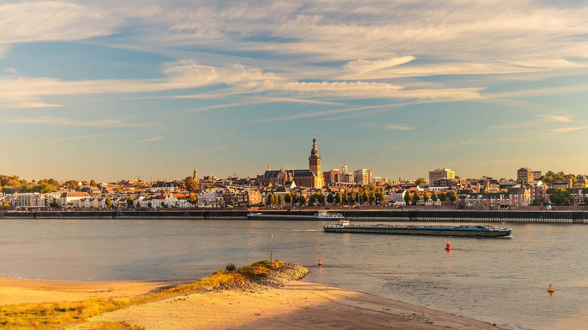 Nijmegen Cityscape Sunset River View Wallpaper