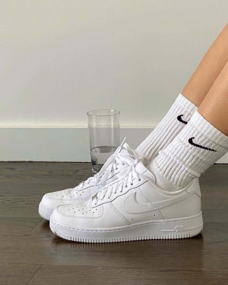 White Nike Air Force 1 And Nike High Socks Picture