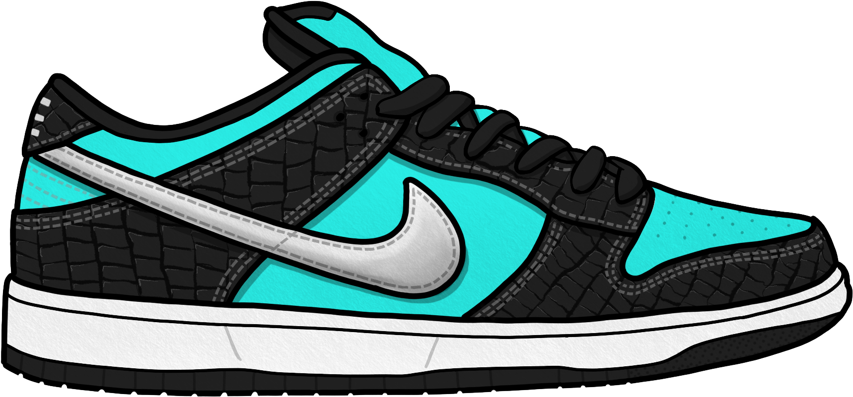 Nike Air Force1 Low Black Teal Sneaker PNG