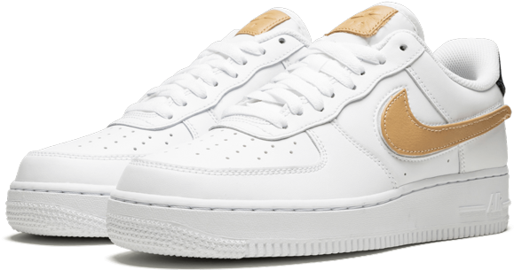 Nike Air Force1 White Gold Sneakers PNG