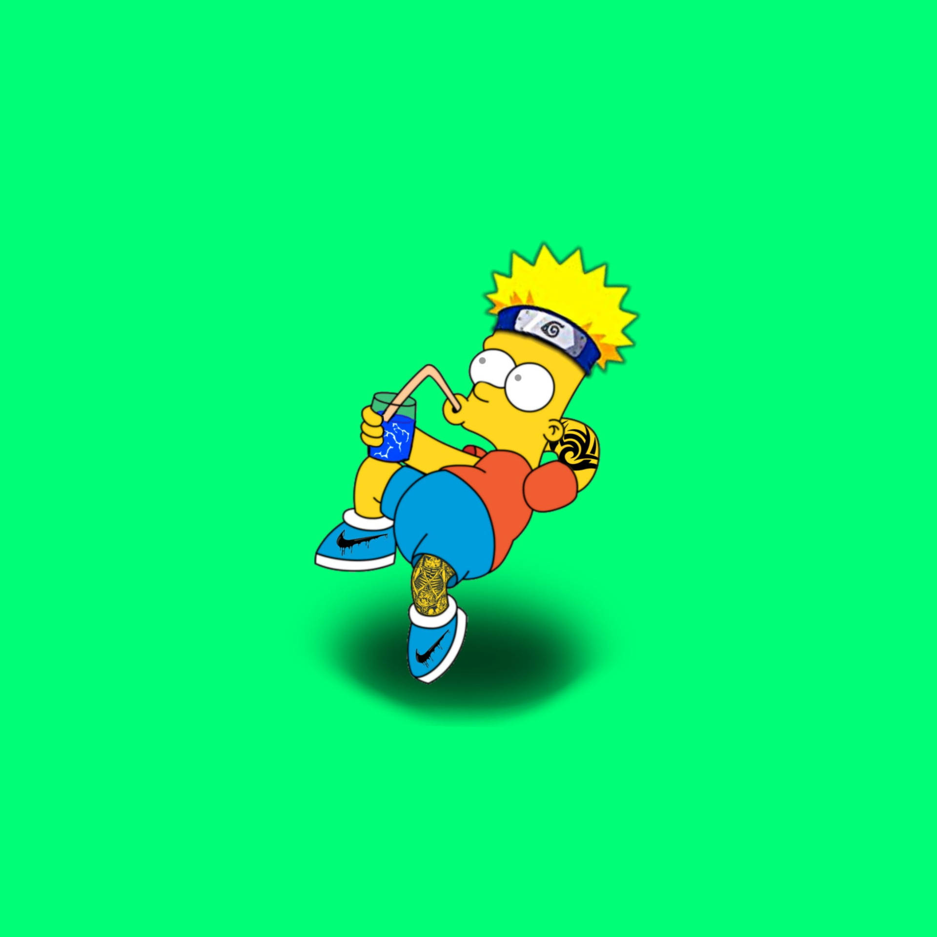 Nikefigurer I All Slags Underhållning Har Varit Något Av En Favorit För Dator- Och Mobilskärmsbakgrunder. Och Vad Kan Vara Mer Roligt Än Att Kombinera Nike-logotypen Med En Av De Mest Populära Animerade Tv-karaktärerna Genom Tiderna, Bart Simpson? Här Är En Nike-karikatyr-drinkande-bart-simpson Tapet Som Är Perfekt För Alla Sport- Och Simpsons-fans Där Ute! Wallpaper