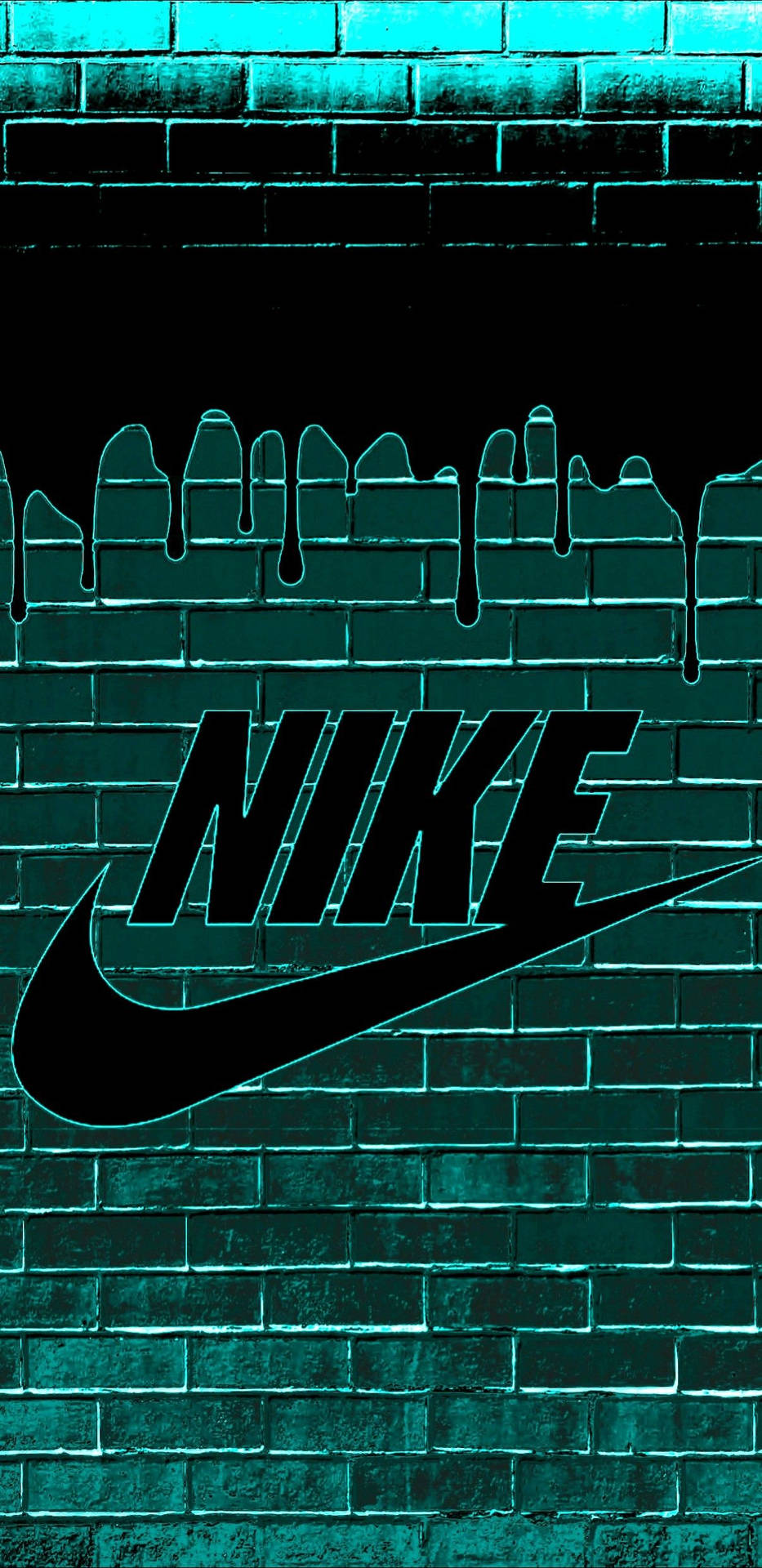 Logode Nike En Una Pared De Ladrillos Con Efecto De Goteo. Fondo de pantalla
