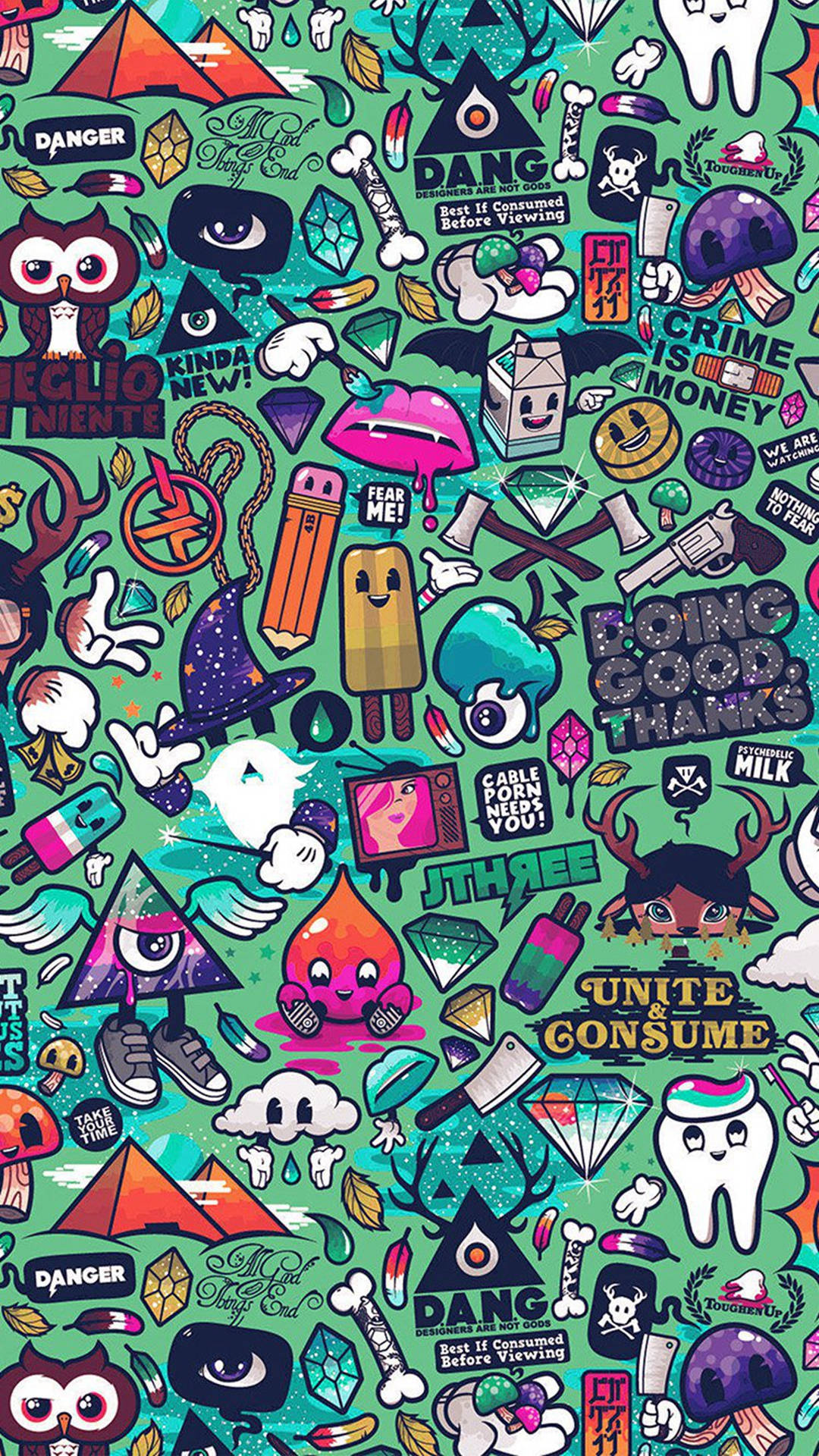 A Colorful Pattern With Many Different Stickers Wallpaper