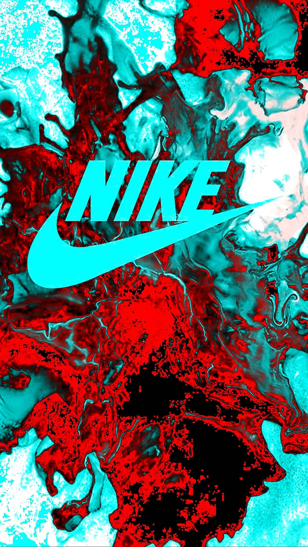 Nikegraffiti En Tonos De Azul Claro Y Rojo Salpicado. Fondo de pantalla