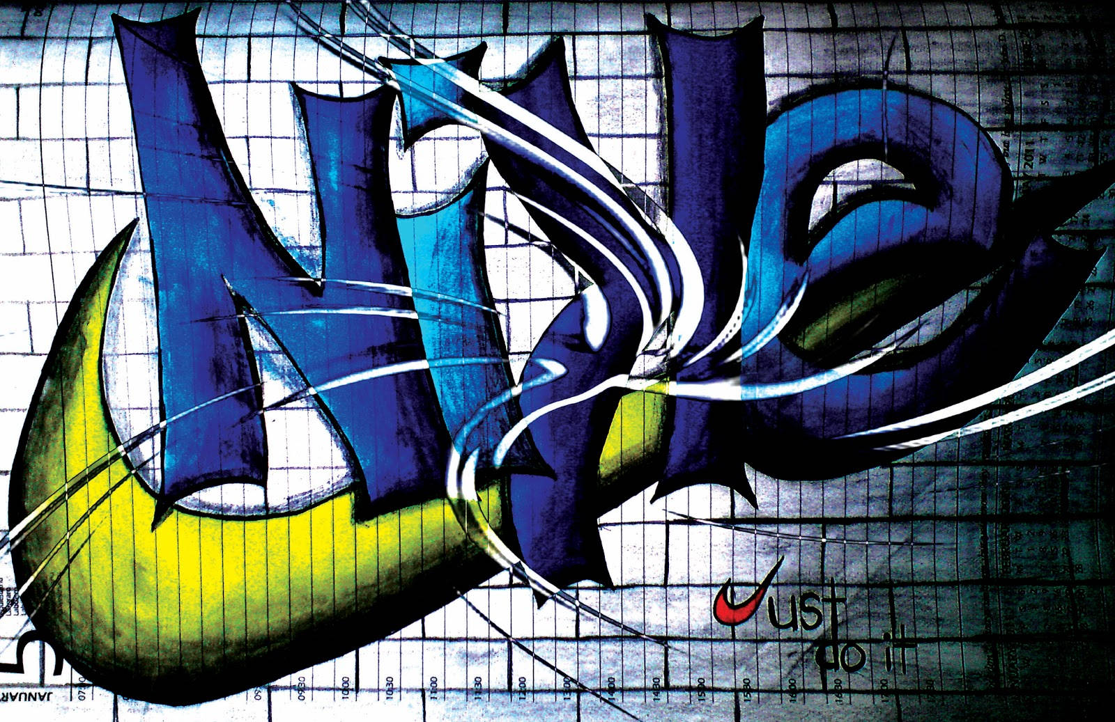 Download Street Art Featuring Nike Swoosh Logo Wallpaper