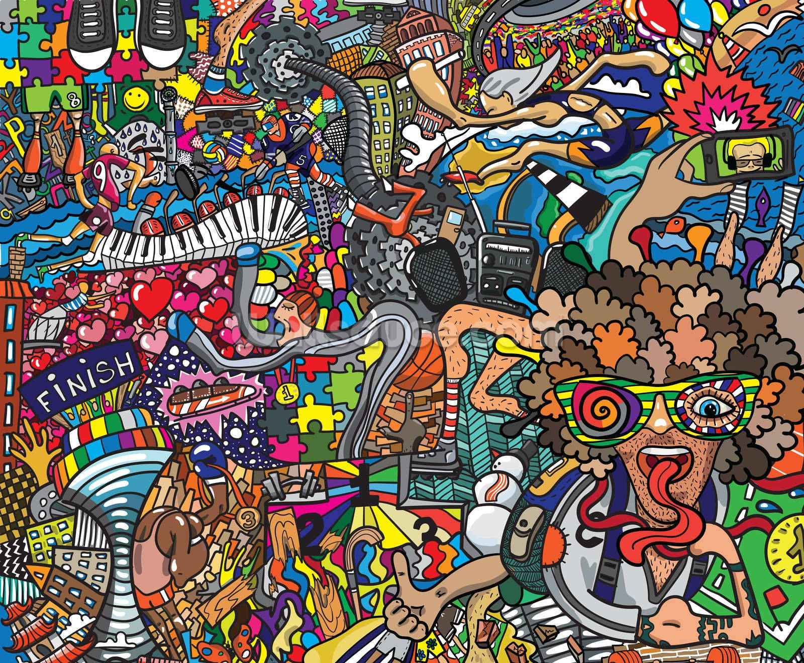 Nikegraffiti Farverige Tilfældige Doodles Wallpaper