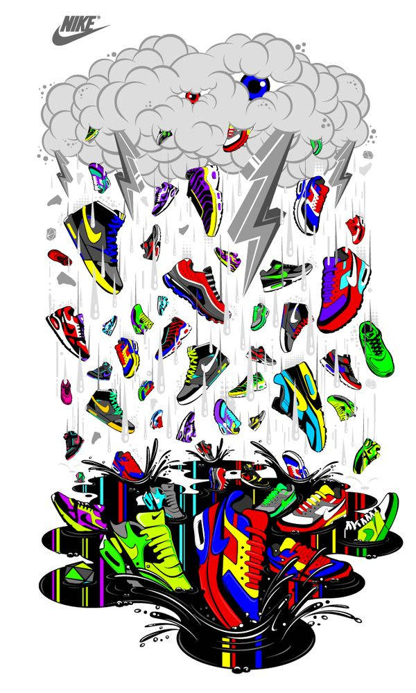 Nikegraffiti Regnande Skor Wallpaper