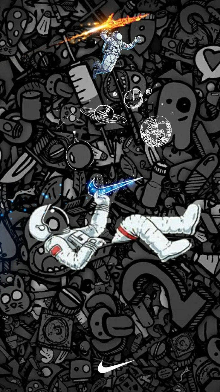 Nikegraffiti Astronaut Doodles Neri Sfondo