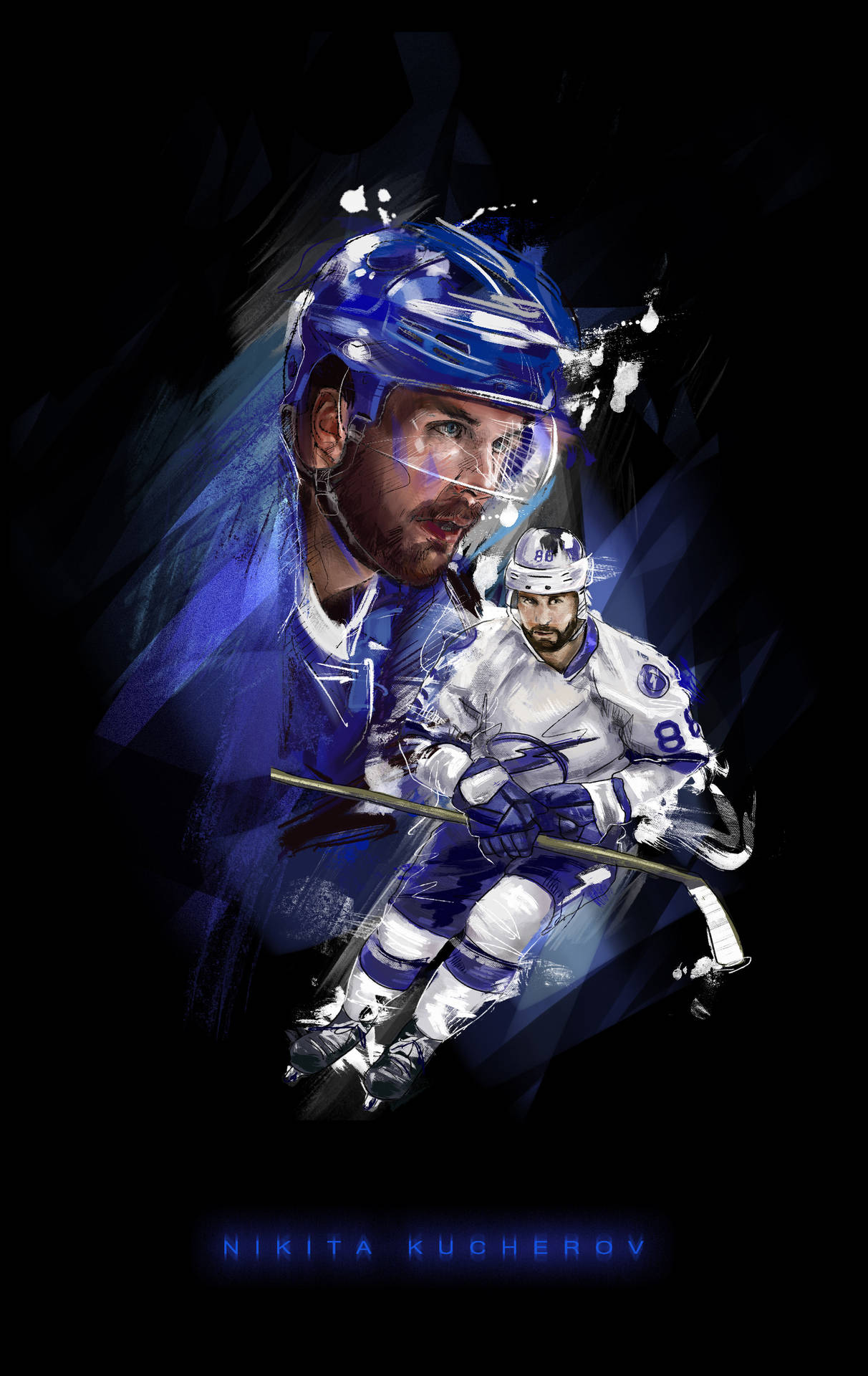 Illustrazionegrafica Dinamica Di Nikita Kucherov, Un Leggendario Giocatore Di Hockey Su Ghiaccio Sfondo