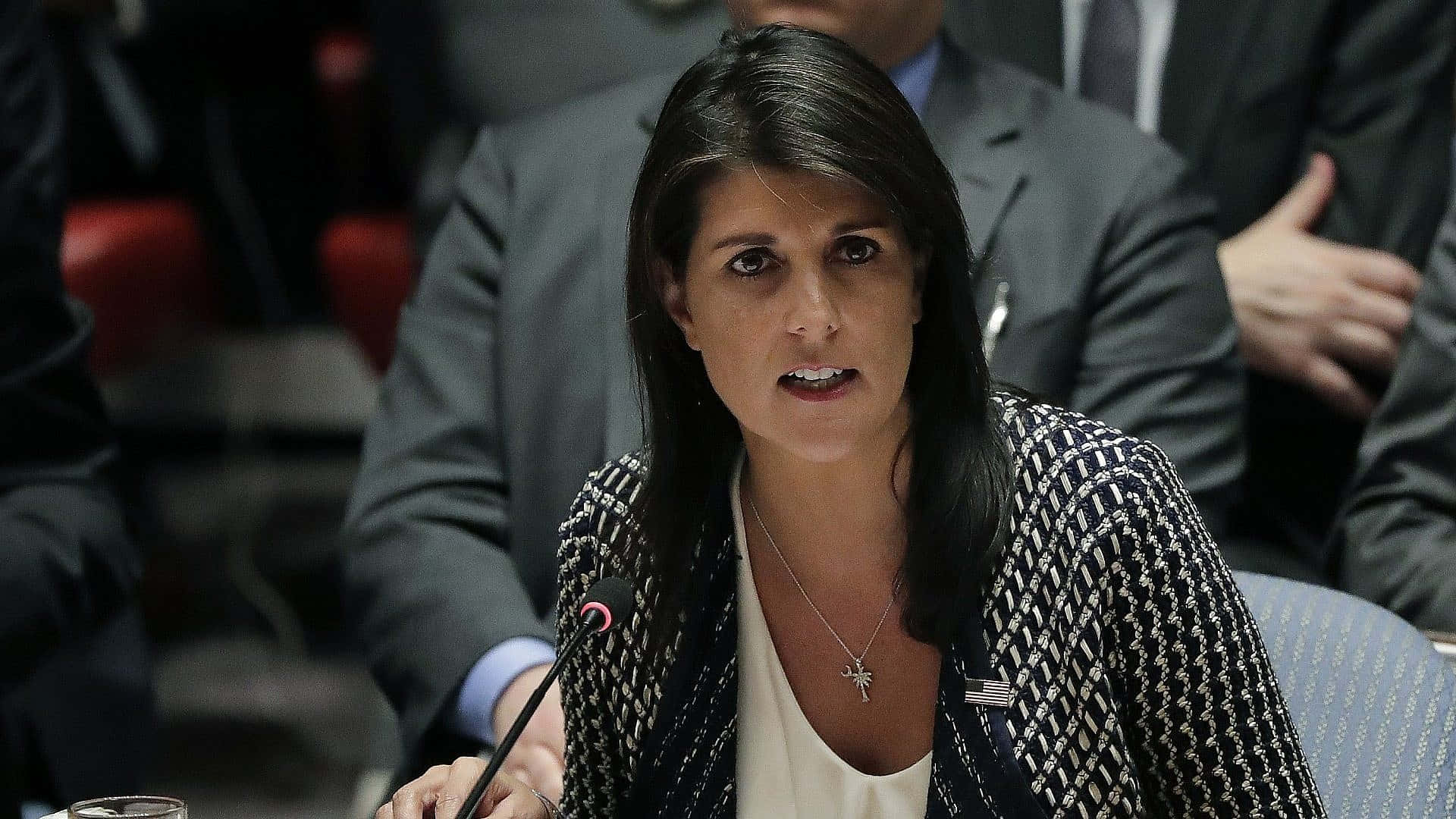 Nikki Haley With A Mic Wallpaper