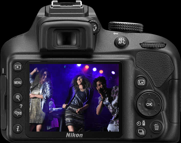 Nikon D S L R Displaying Concert Photo PNG