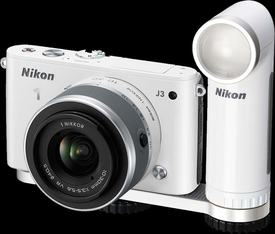 Nikon J3 White Cameraand Lens PNG