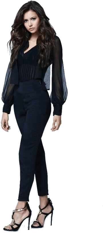 Nina Dobrev Elegant Black Outfit PNG