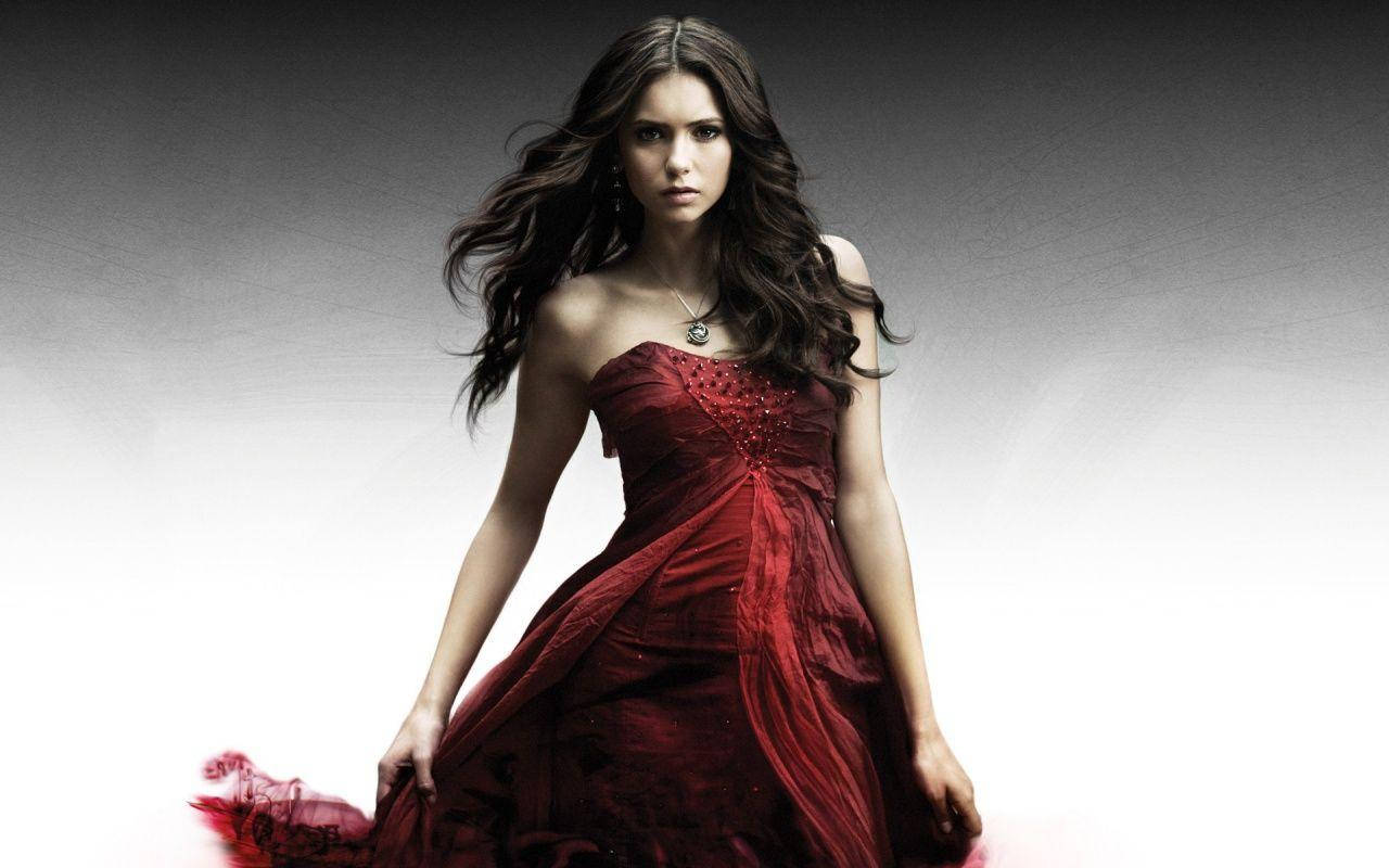 Nina Dobrev In Red Dress Wallpaper