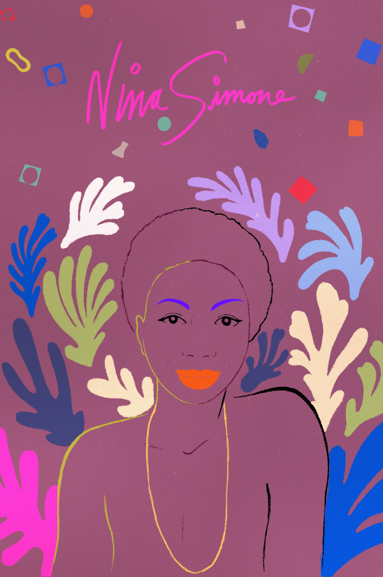 Nina Simone Amerikansk Ikon Vector Art Tapet: Et spejl af verdens berømte sangeren, Nina Simone, skabt i et sammensat vectorartdesign. Wallpaper