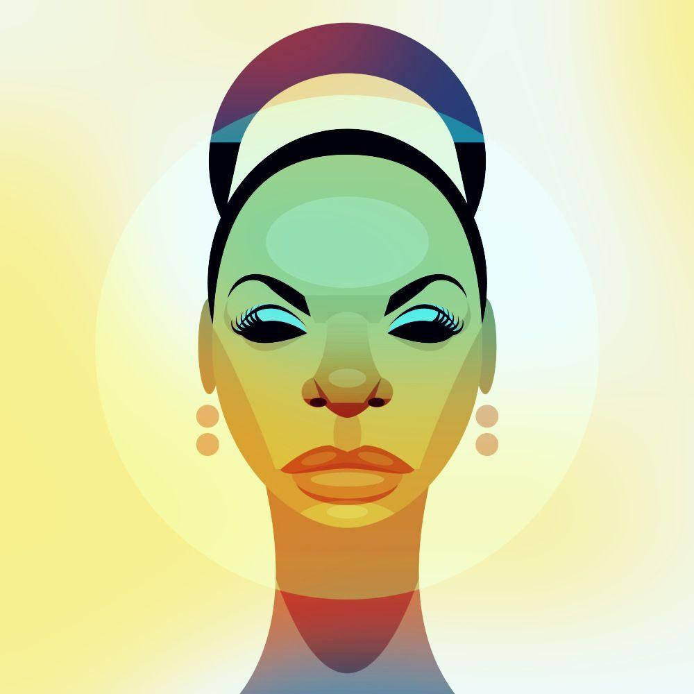 Retratode Nina Simone En Arte Vectorial, Americana Negra. Fondo de pantalla