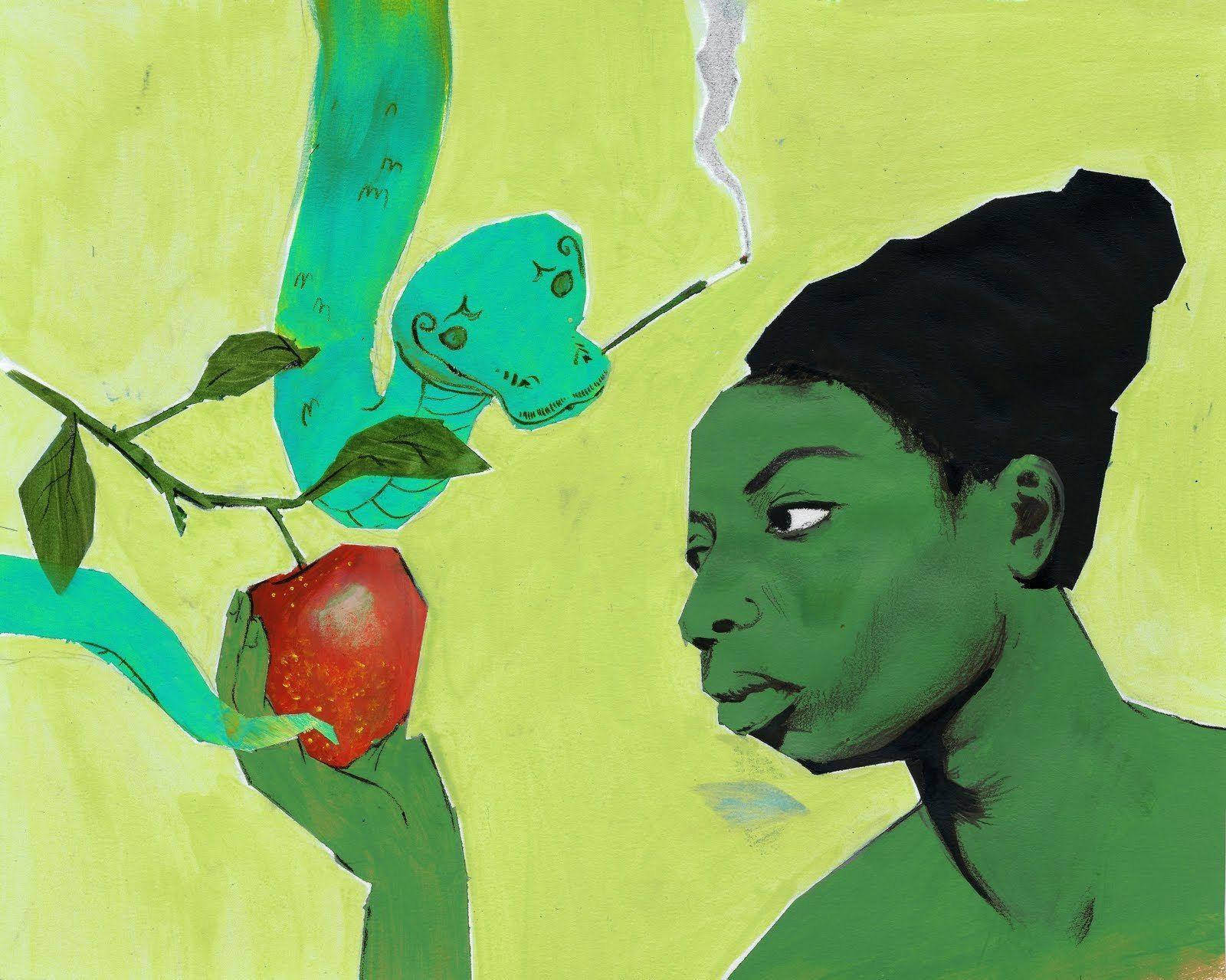 Ninasimone, Eve, Gemälde, Berührend, Apfel. Wallpaper
