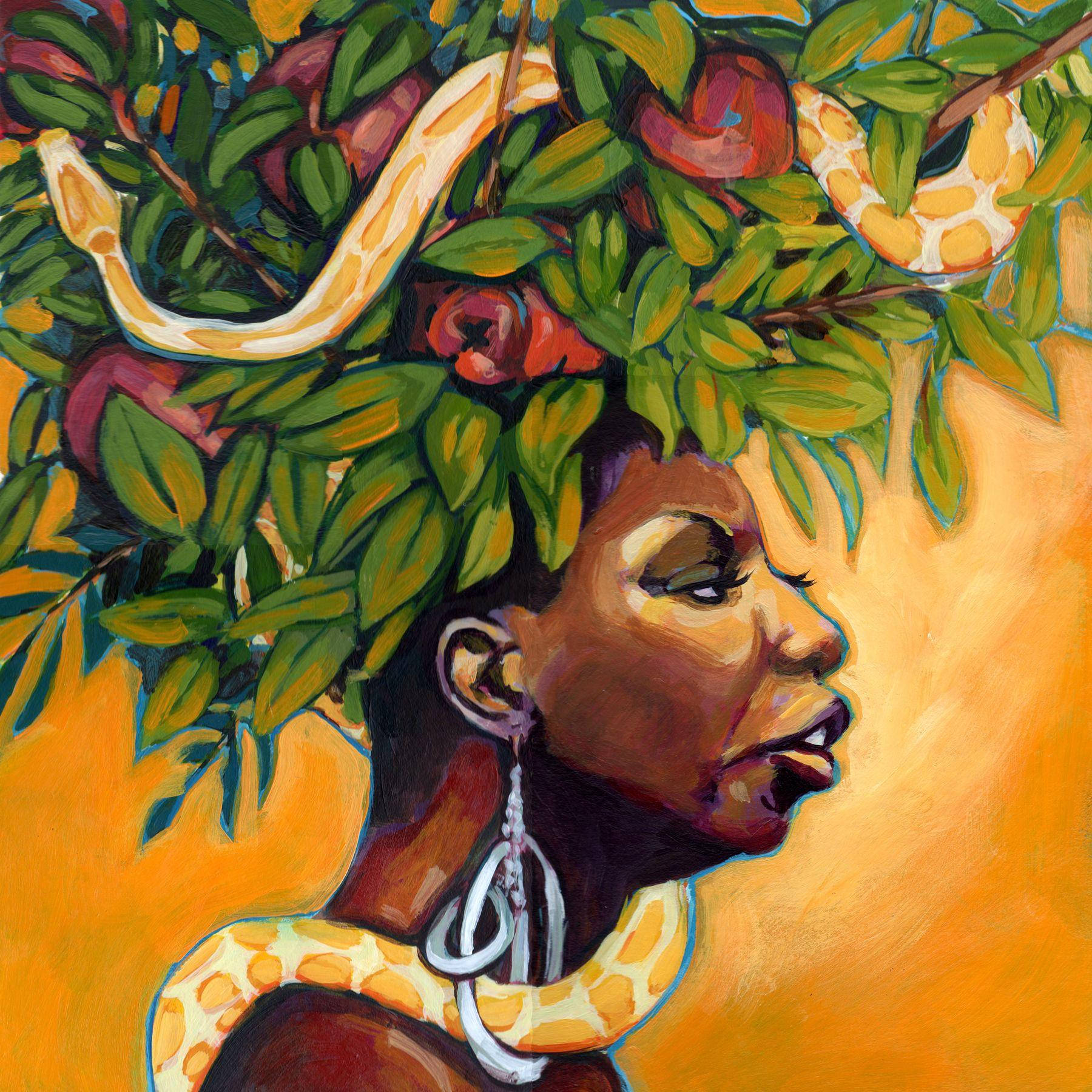 Nina Simone Maleri Kunst Eve Slange skaber en livlig og farverig baggrund til din skærm. Wallpaper
