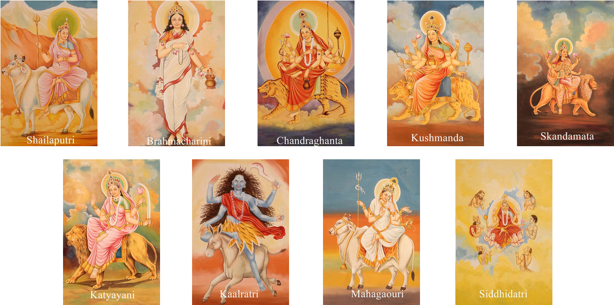 Nine Formsof Goddess Durga PNG