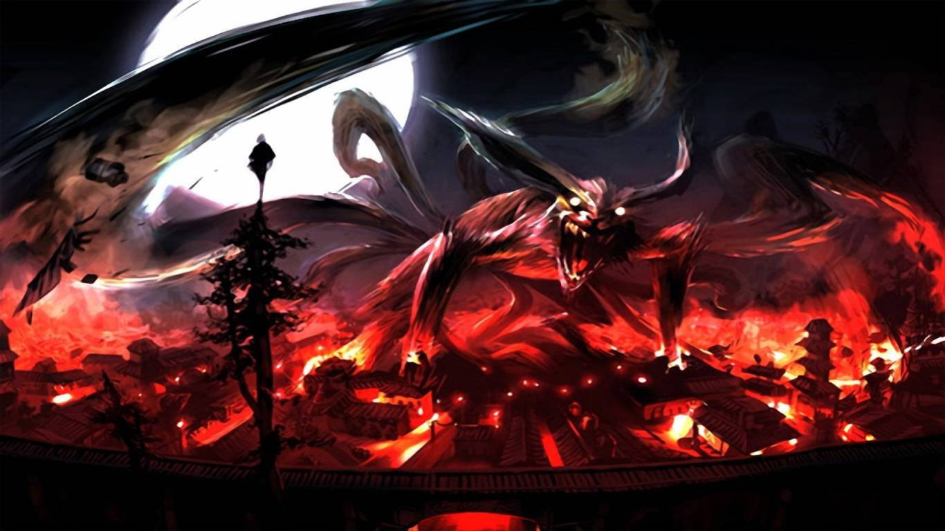 Mysterious Nine-Tailed Fox under the bewitching moonlight. Wallpaper