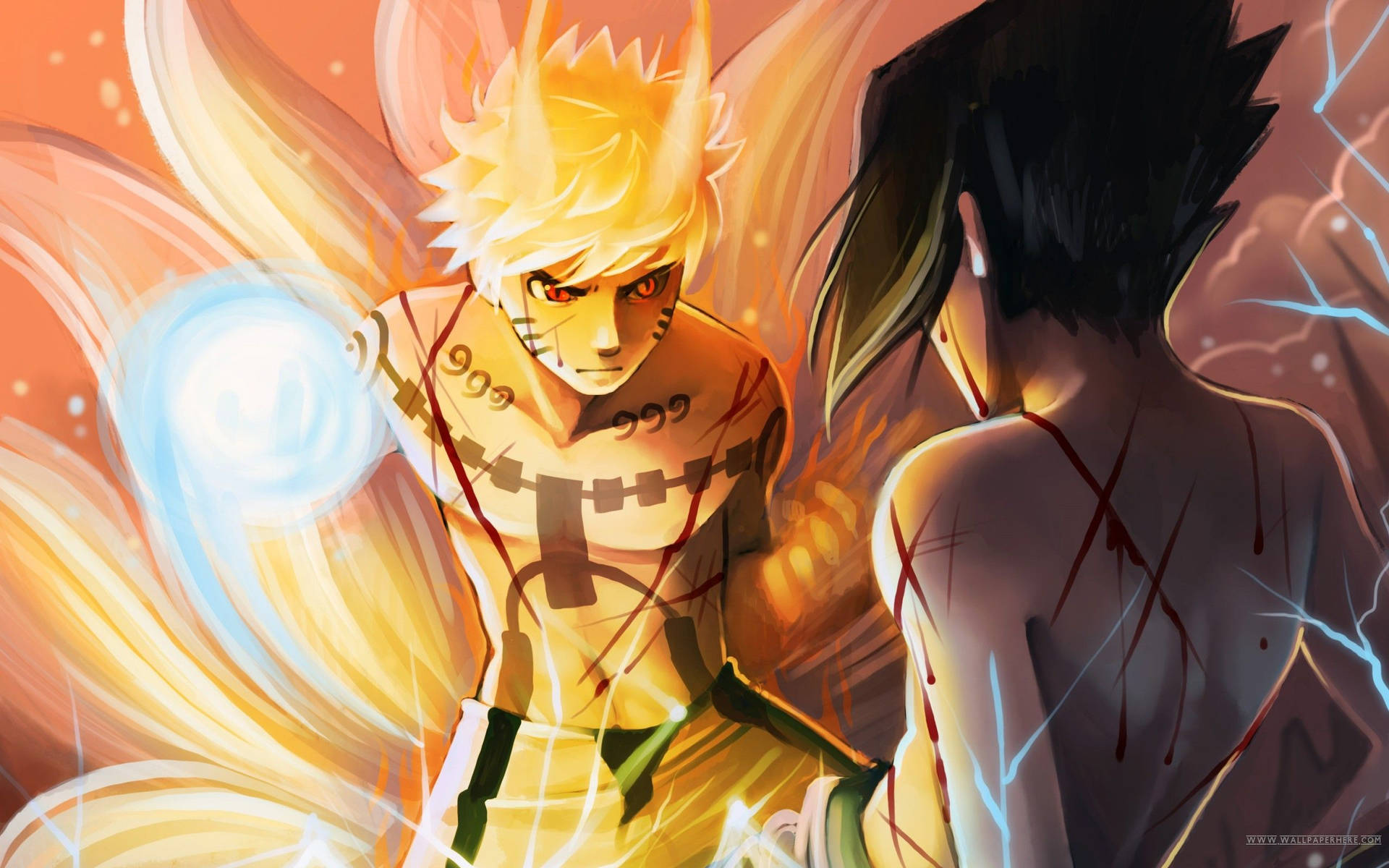 Ni-halet Naruto og Sasuke kamp scene Tapet Wallpaper