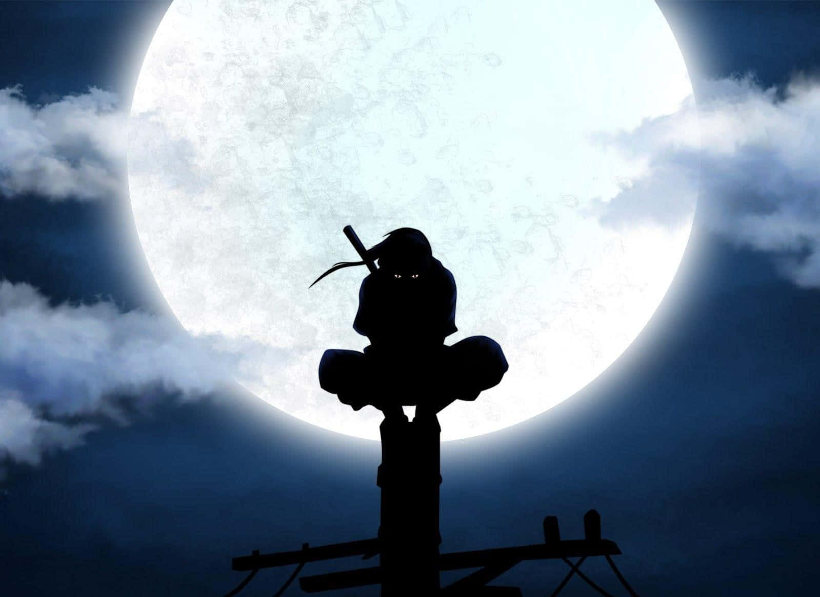 Ninja Silhouette Against Full Moon Wallpaper