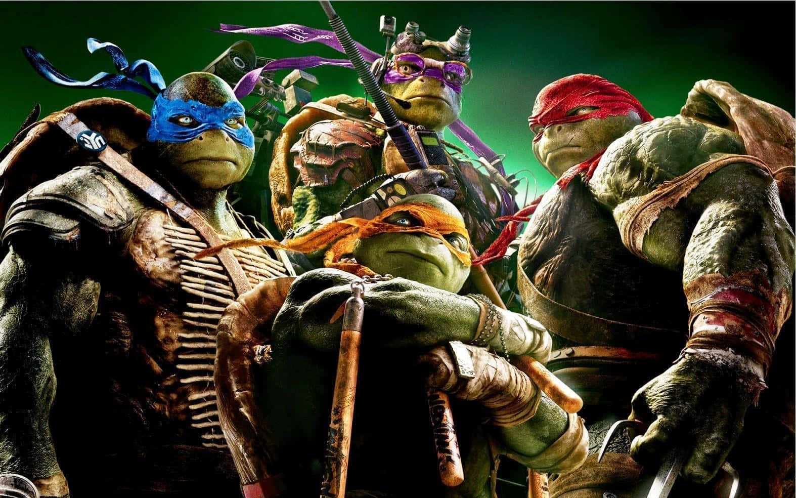 Fyraninja Turtle-hjältar - Raphael, Michelangelo, Leonardo Och Donatello - Redo Att Ta Itu Med Shredders Foot Clan.