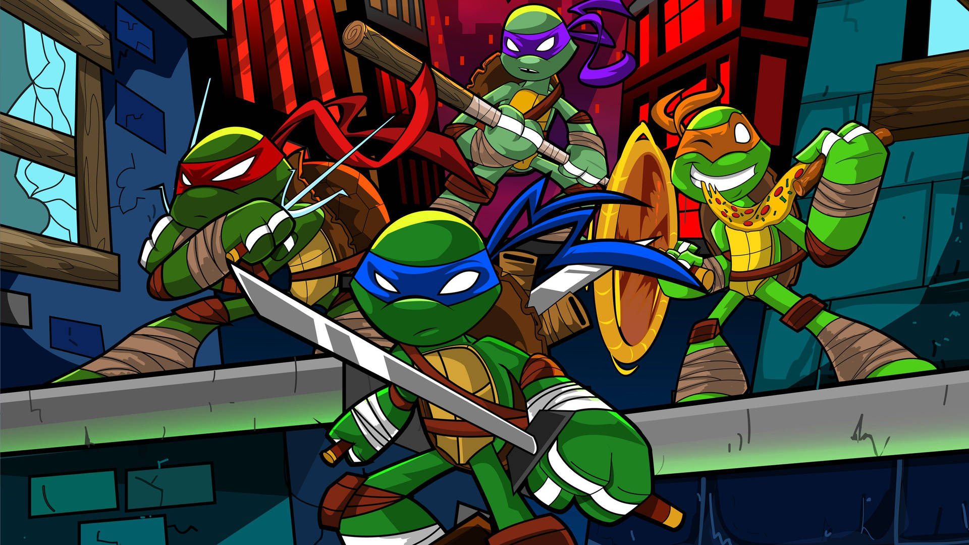 Ninja Turtle Cartoon Fight Mode Wallpaper