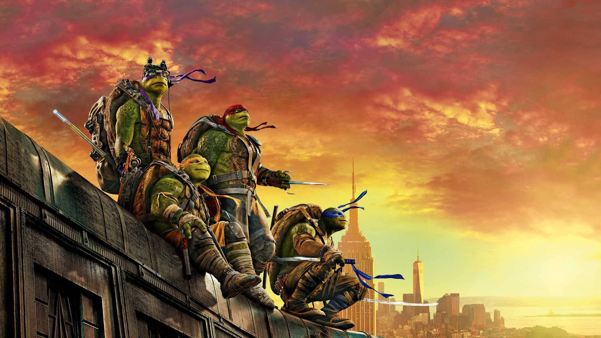Ninja Turtle On Rooftop Of Building Wallpaper