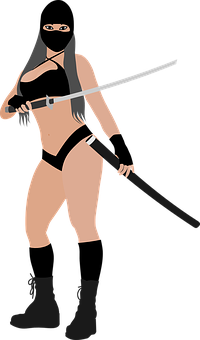 Ninja Warrior Woman Illustration PNG