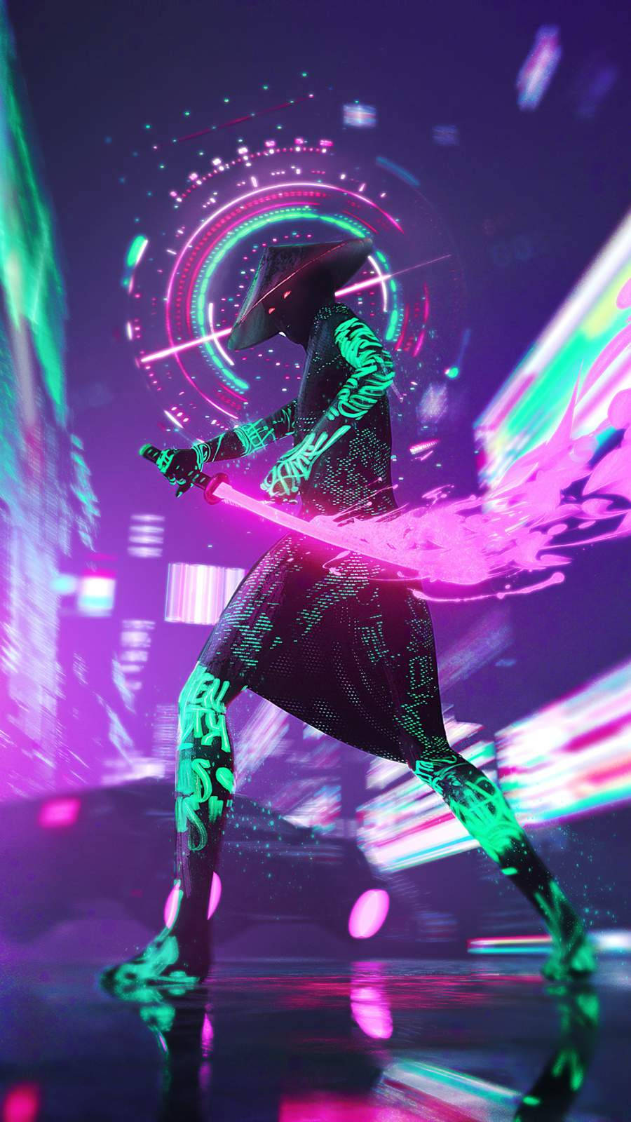 Ninja With Samurai Cyberpunk Iphone X Wallpaper